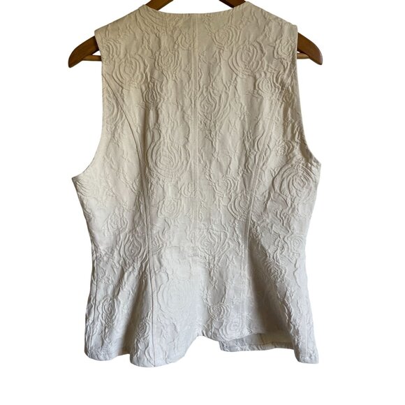 En Saison Alice Size Large Cream Ivory Vest Embroidered Gold Buttons Cotton Blen - Picture 9 of 9